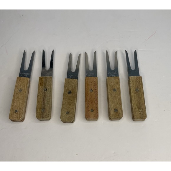 No Brand Other - 6 Vintage Wood Corn on the Cob Holders/Appetizer Forks‎ Midcentury Modern/Retro